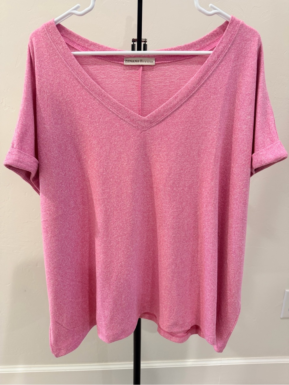 Zenana Hacci V-Neck Top | 2X | Soft Pink | Oversized Fit | NWOT